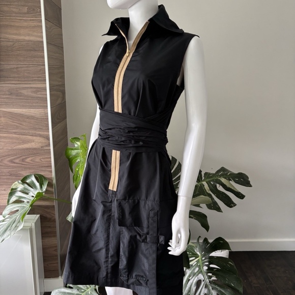 Marie Saint Pierre Dress Black Belted Sleeveless Pocket Black Zip Sz 2- Medium - Picture 1 of 9